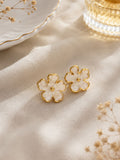 Boucles d'Oreilles Motif Fleur Blanche - Acier Inoxydable